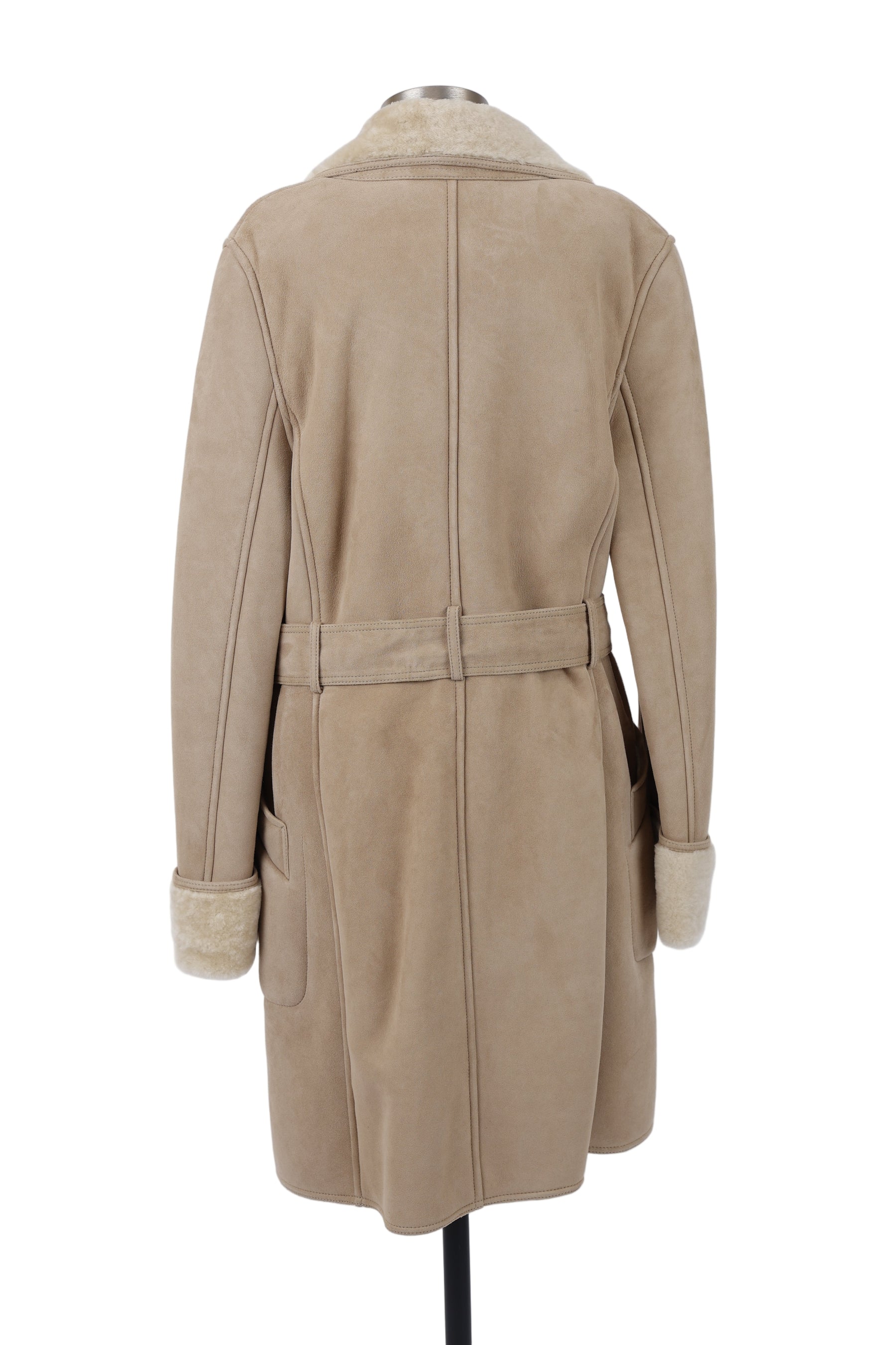 Belted Shearling Trench Coat