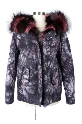 Tie Dye Fur Trim Puffer Jacket