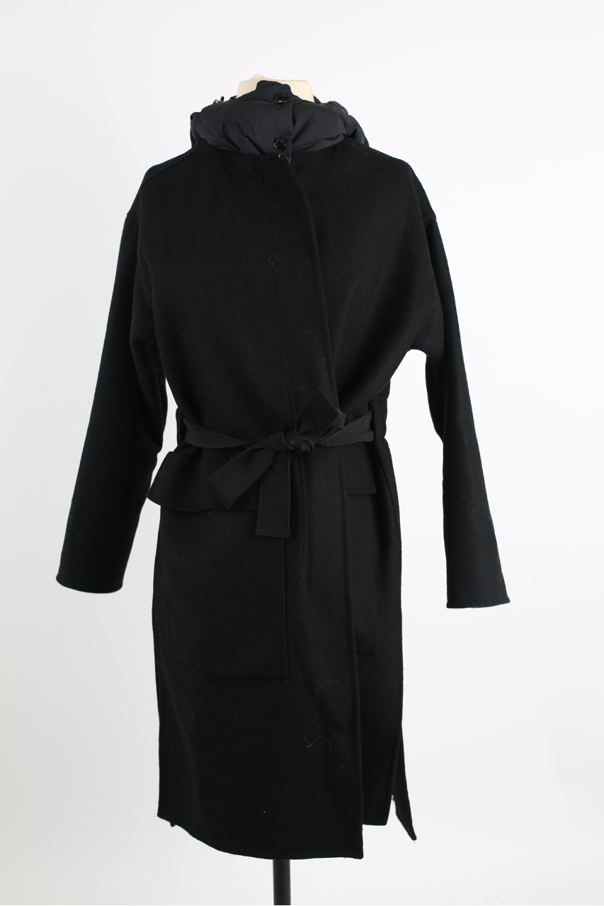 Fleole Wool Dress Wrap Coat w/ Down Bib