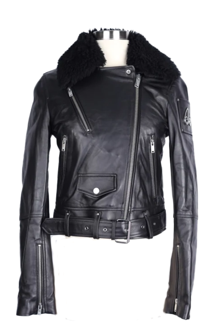 Leather W/ Shearling Collar Moto Jacket