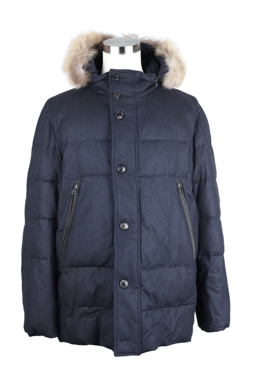 Wool Puffer Jacket W/ Fur Hood