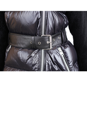 Rune Down Shearling Trim Belted Jacket