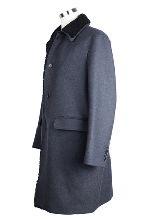 Wool Dress Coat W/ Shearling Collar