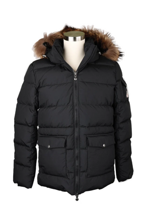 Quilted Puffer Jacket With Fur Hood-Black