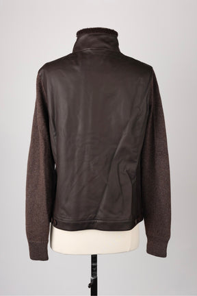 Baby Cashmere / Leather Shearling Collar Sweater Jacket