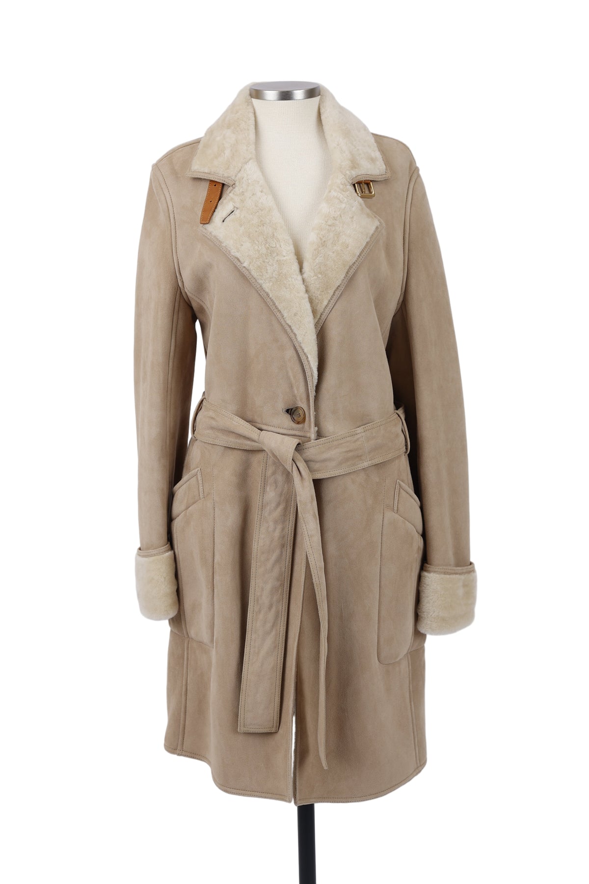 Belted Shearling Trench Coat