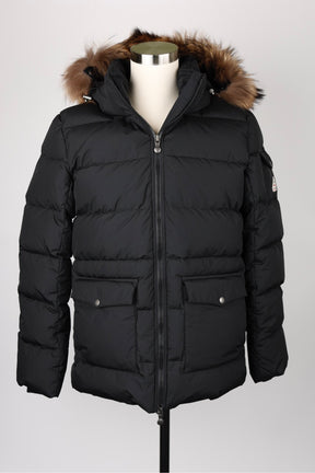 Quilted Puffer Jacket With Fur Hood-Black