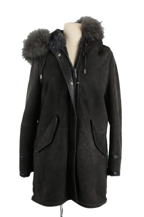 Shearling Lined Suede Parka W/ Fur Hood