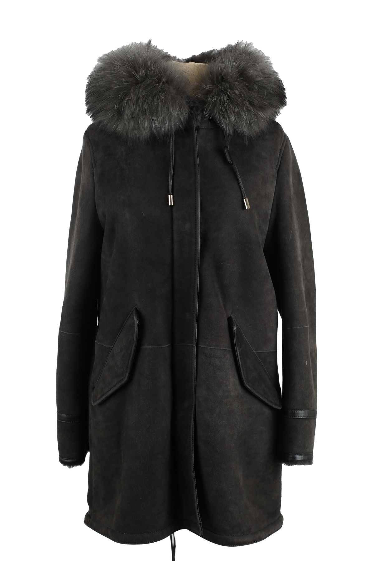 Shearling Lined Suede Parka W/ Fur Hood