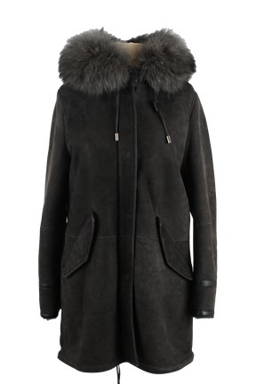 Shearling Lined Suede Parka W/ Fur Hood