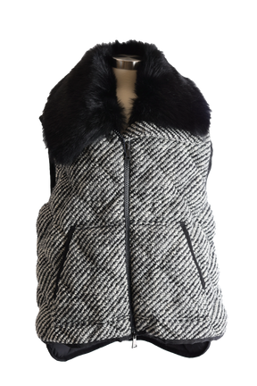 Eleagnus Tweed Wool Down Vest W/ Fur Collar