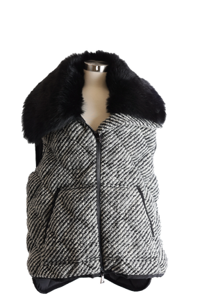 Eleagnus Tweed Wool Down Vest W/ Fur Collar