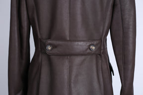 Leather Shearling Lined Overcoat-Brown