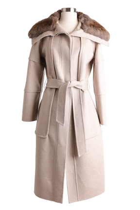 Wool Trench Coat W/ Chinchilla Trim