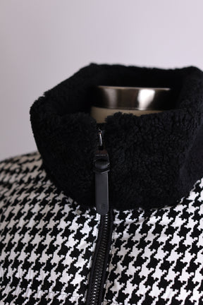 Elise Shearling Trim Houndstooth Down Puffer Jacket