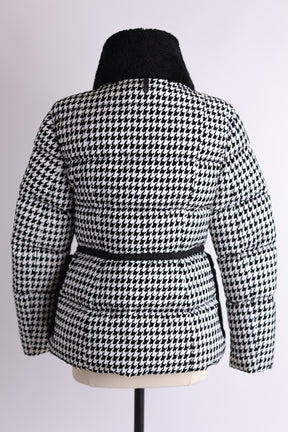 Elise Shearling Trim Houndstooth Down Puffer Jacket