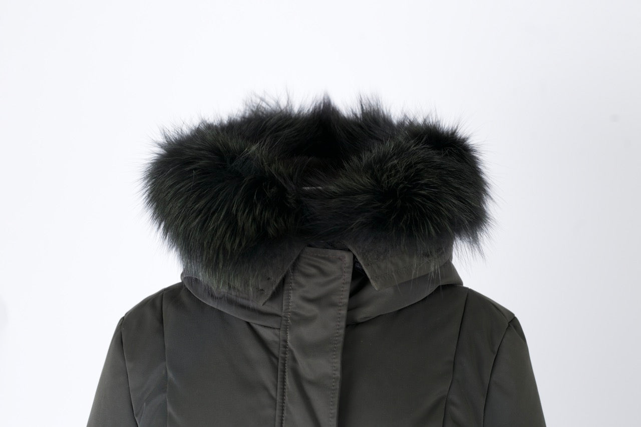 Down Parka Jacket W/ Fur Trim & Hood