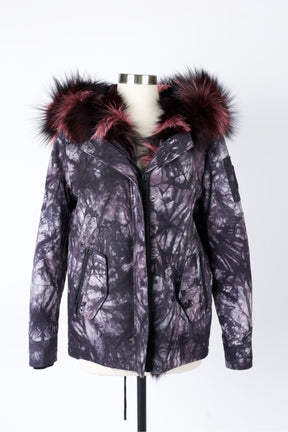 Tie Dye Fur Trim Puffer Jacket