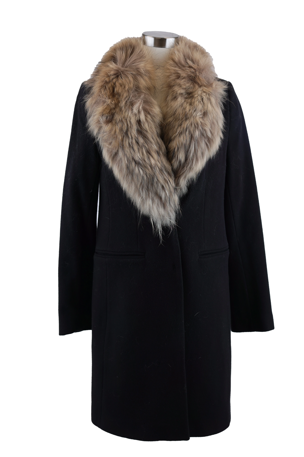 Fur Collared Wool Dress Coat