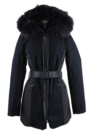 Cashmere Blend Belted Parka W/ Fur Hood