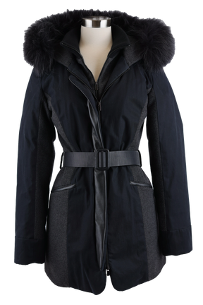 Cashmere Blend Belted Parka W/ Fur Hood