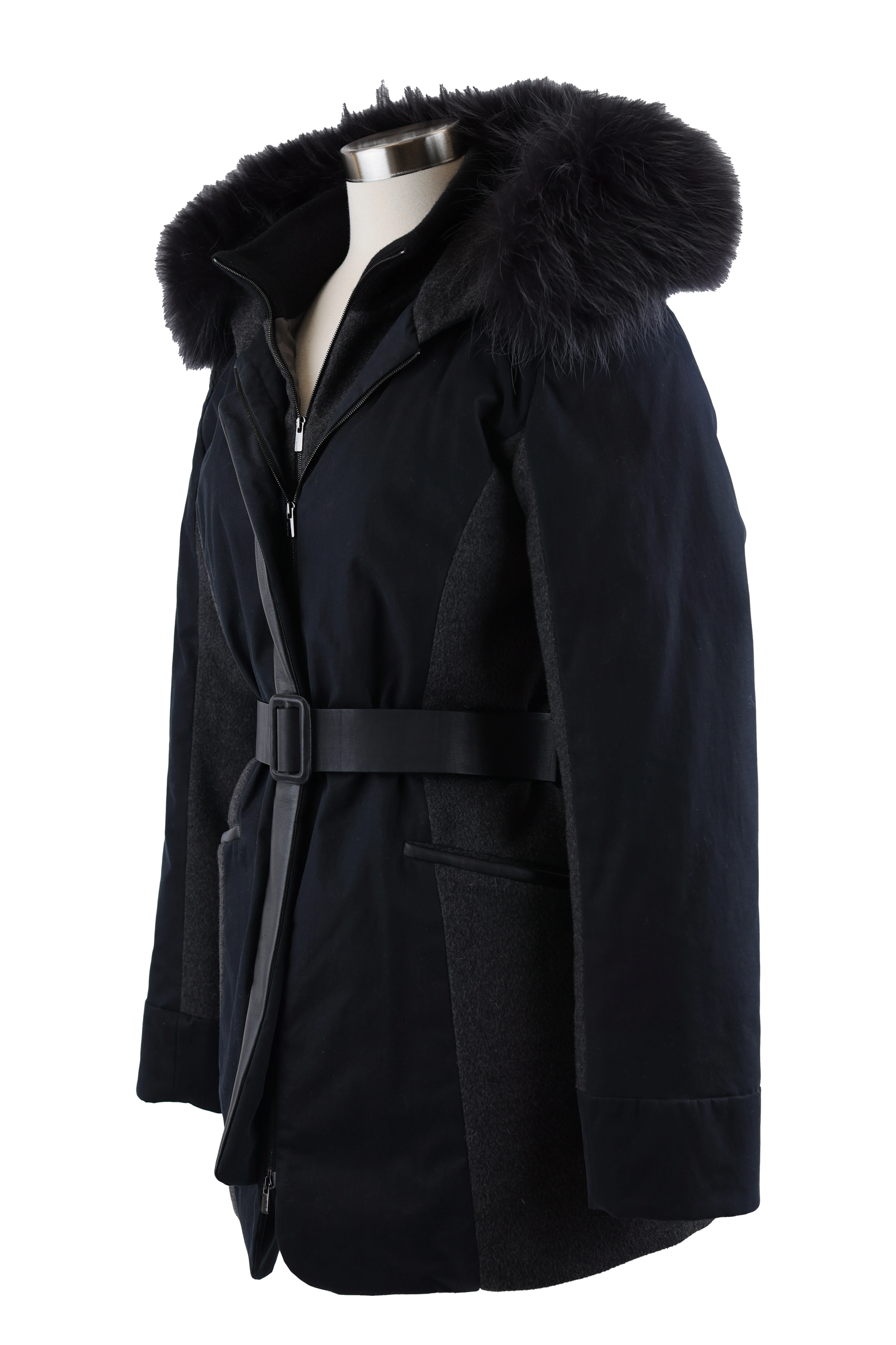 Cashmere Blend Belted Parka W/ Fur Hood