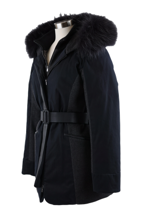 Cashmere Blend Belted Parka W/ Fur Hood