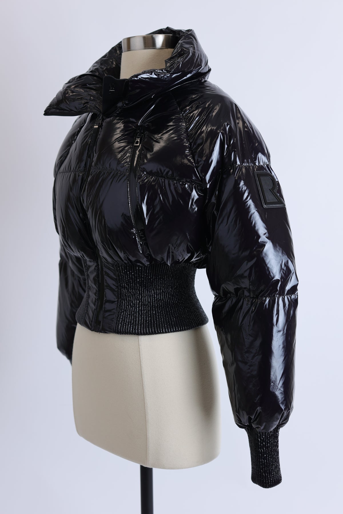 Storm Shiny Cropped Down Bomber Jacket