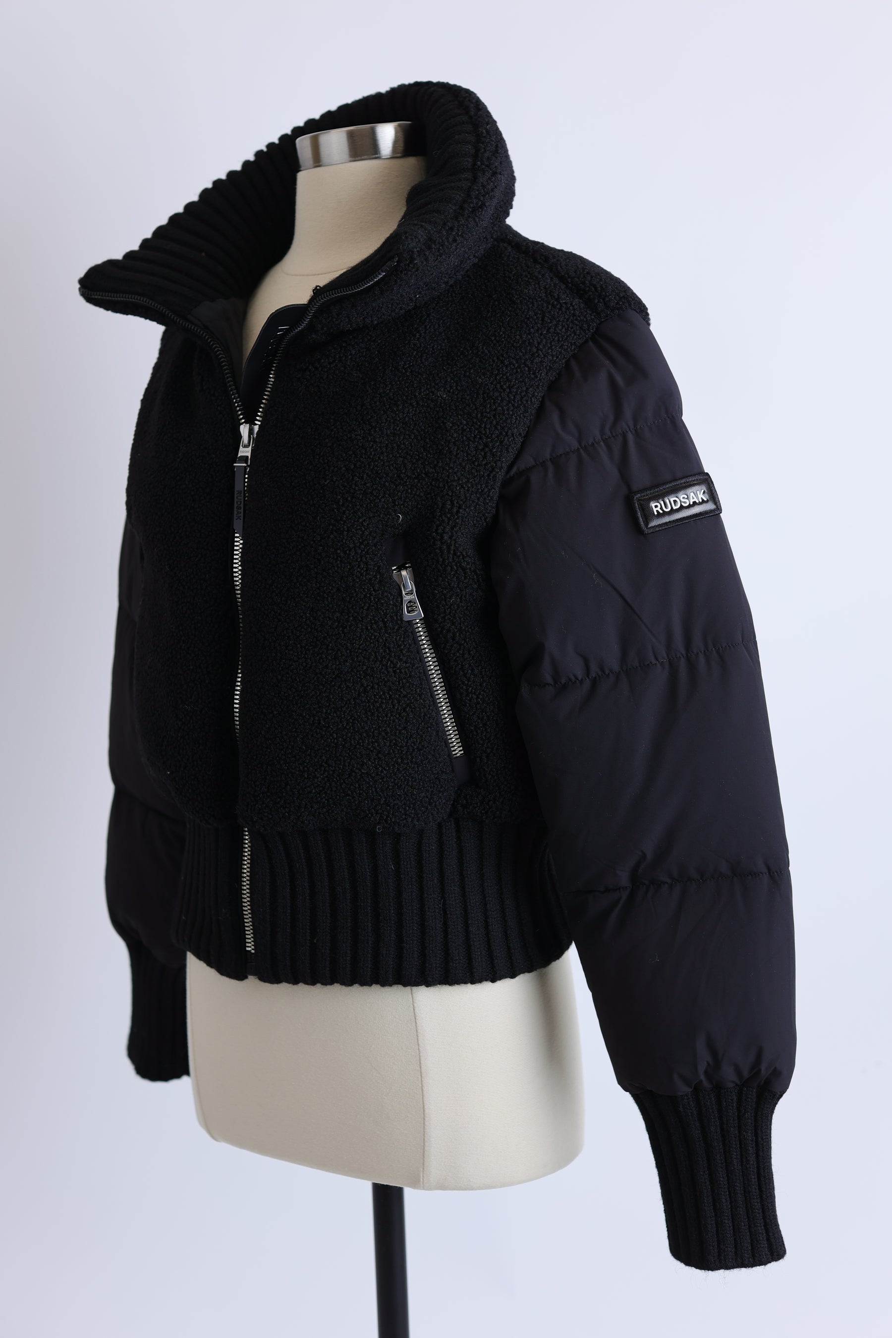 Tiff Faux Shearling Down Bomber Jacket