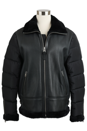 Leather-Poly Shearling Trim Jacket