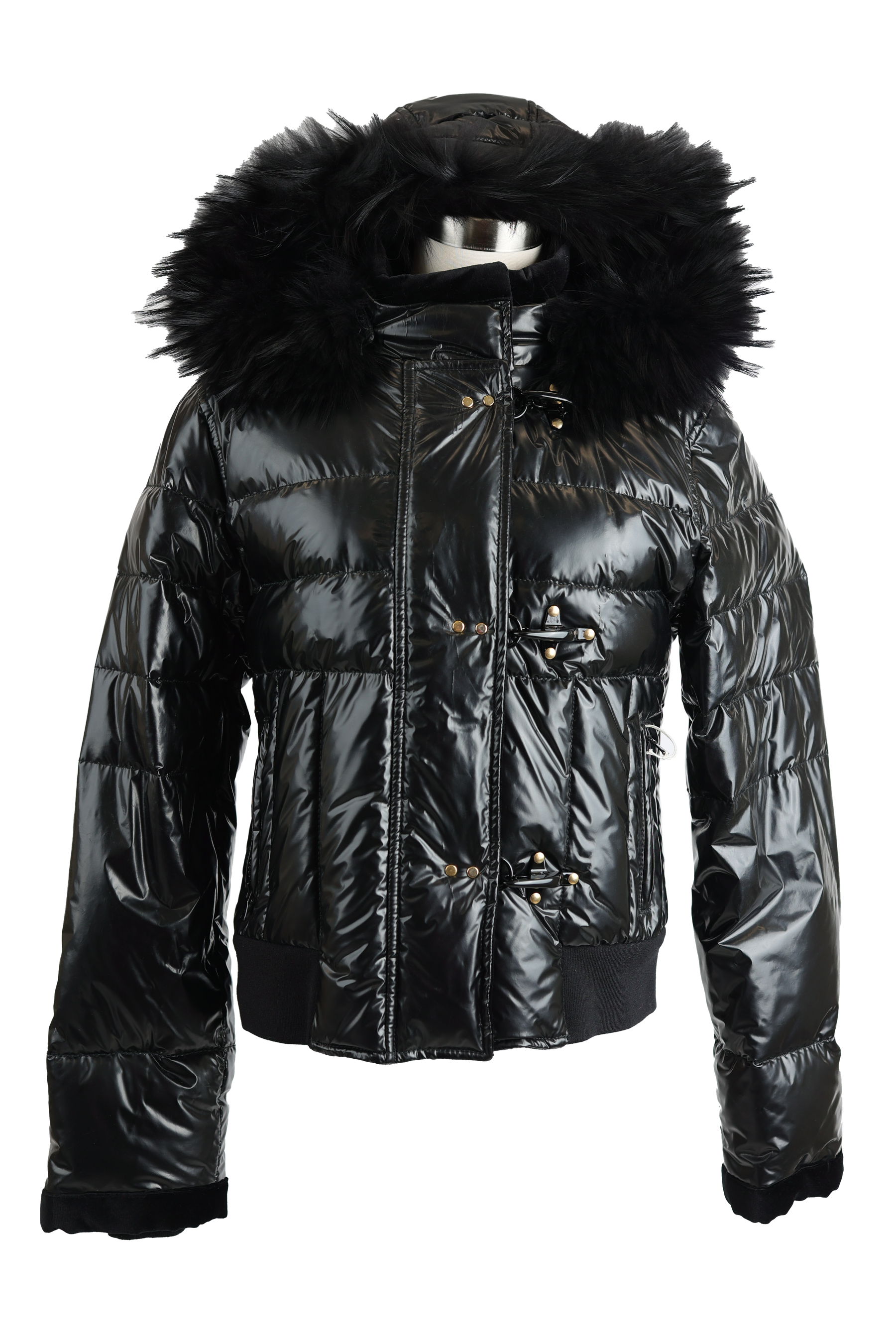 Shiny Quilted Down Puffer Jacket W/ Fur Hood