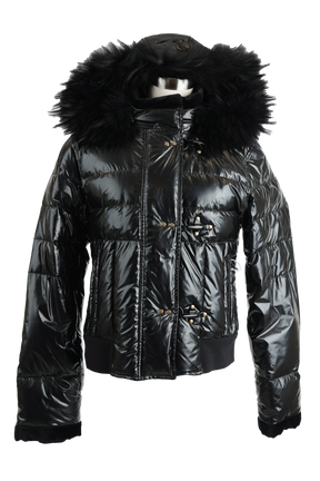 Shiny Quilted Down Puffer Jacket W/ Fur Hood