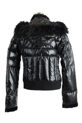 Shiny Quilted Down Puffer Jacket W/ Fur Hood