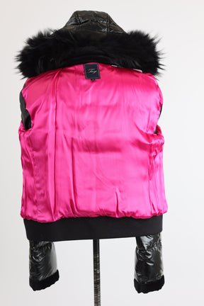 Shiny Quilted Down Puffer Jacket W/ Fur Hood