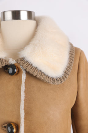 Leather Shearling Jacket W/ Mink Fur Collar