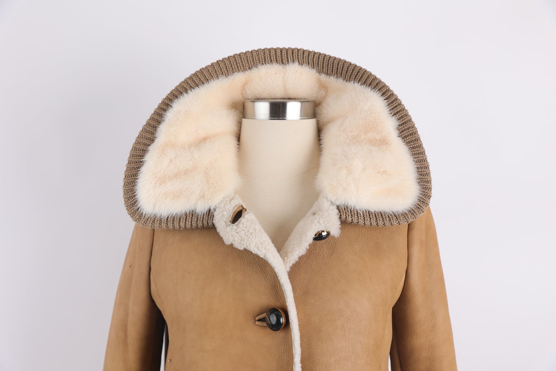 Leather Shearling Jacket W/ Mink Fur Collar