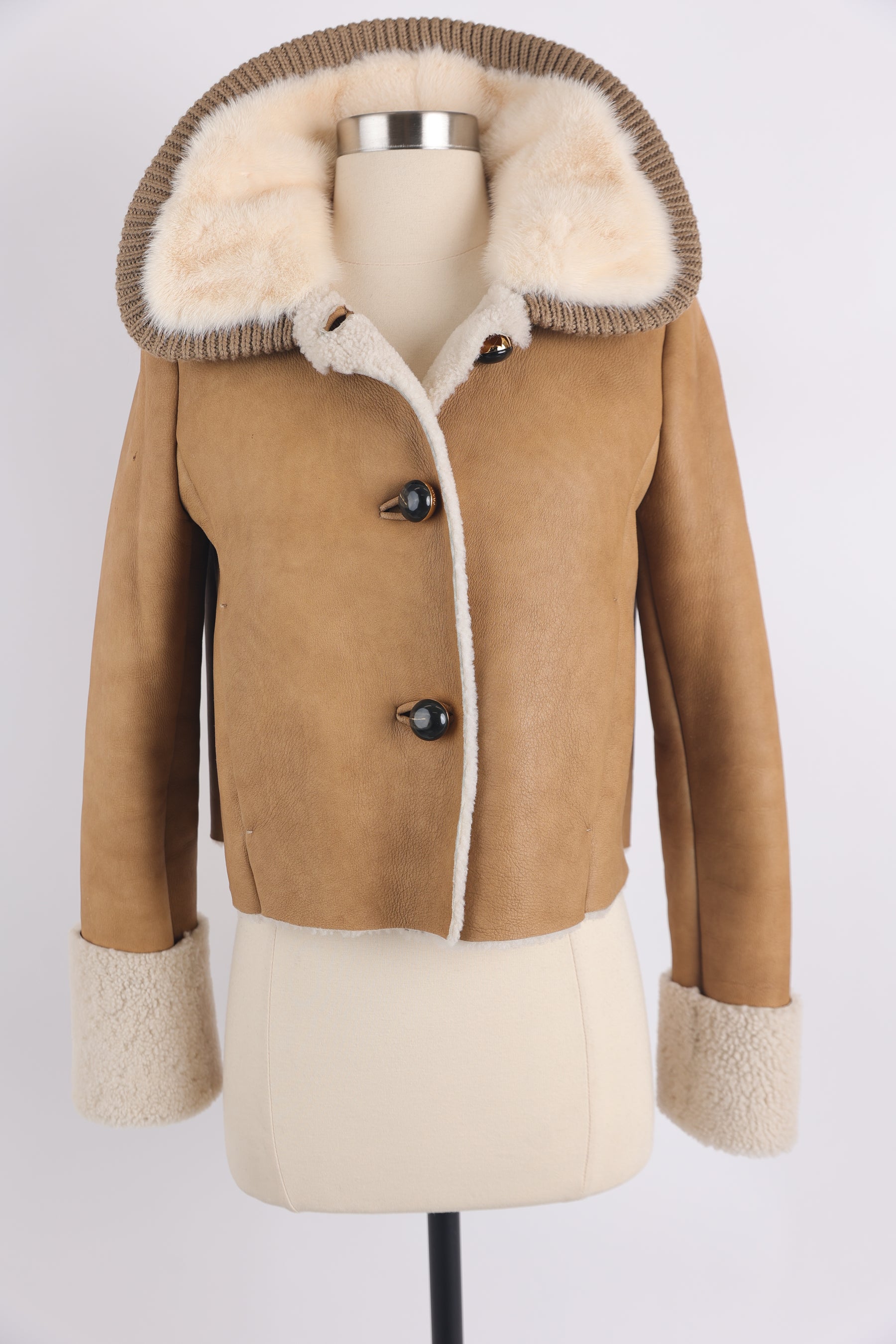 Leather Shearling Jacket W/ Mink Fur Collar