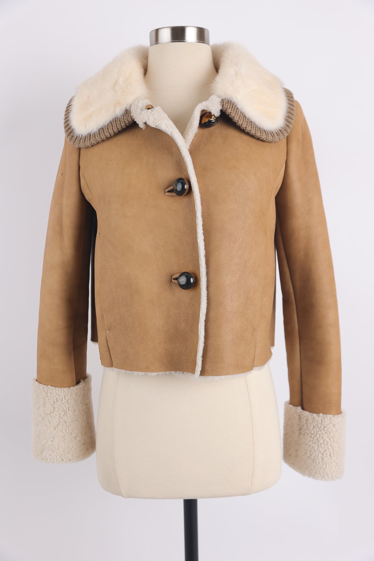 Leather Shearling Jacket W/ Mink Fur Collar