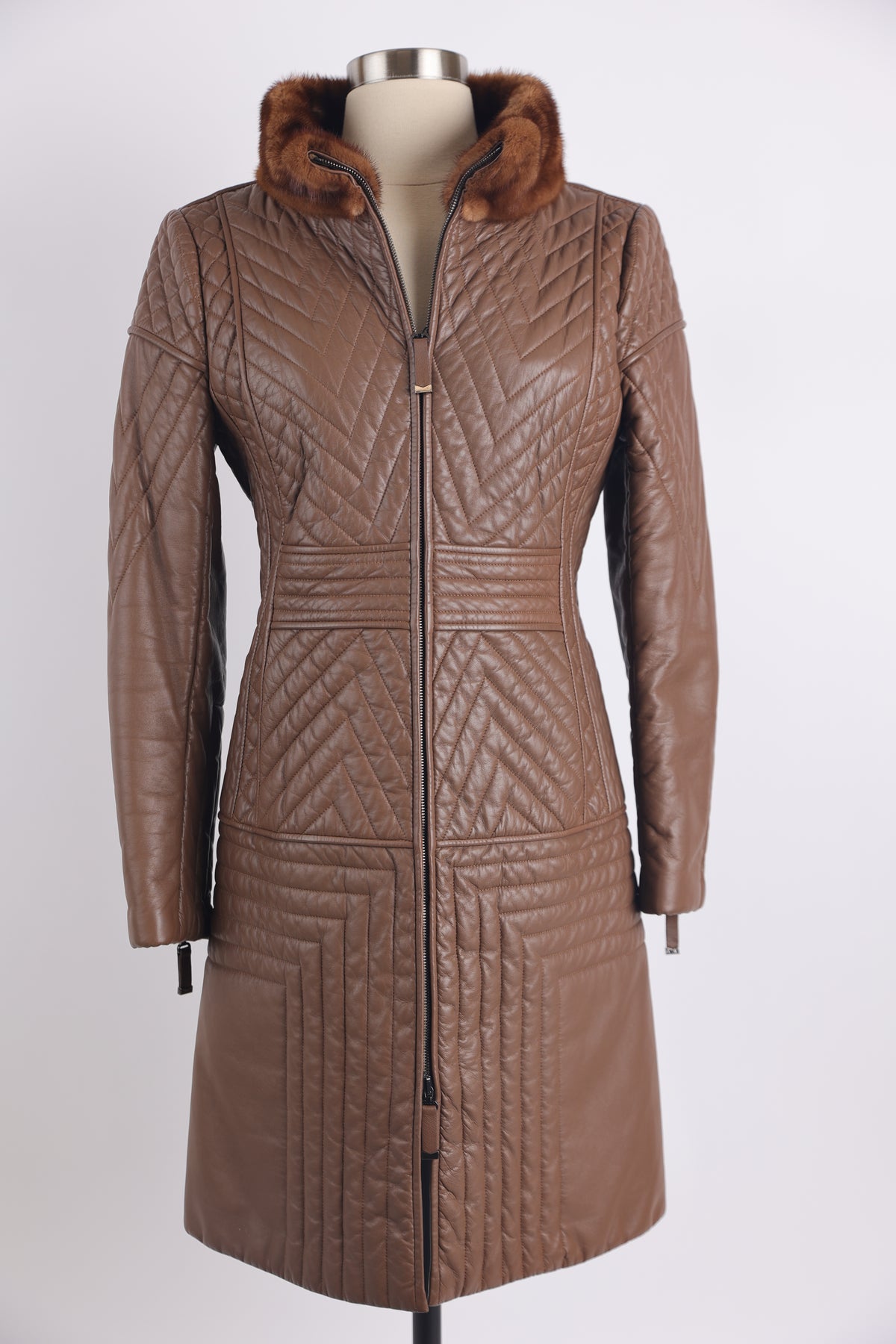 Quilted Leather Coat W/ Mink Collar