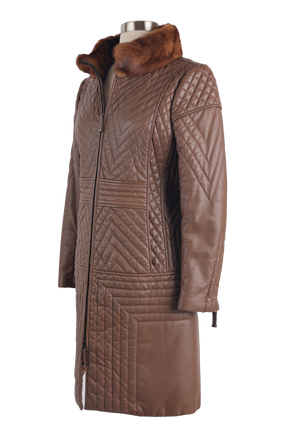 Quilted Leather Coat W/ Mink Collar