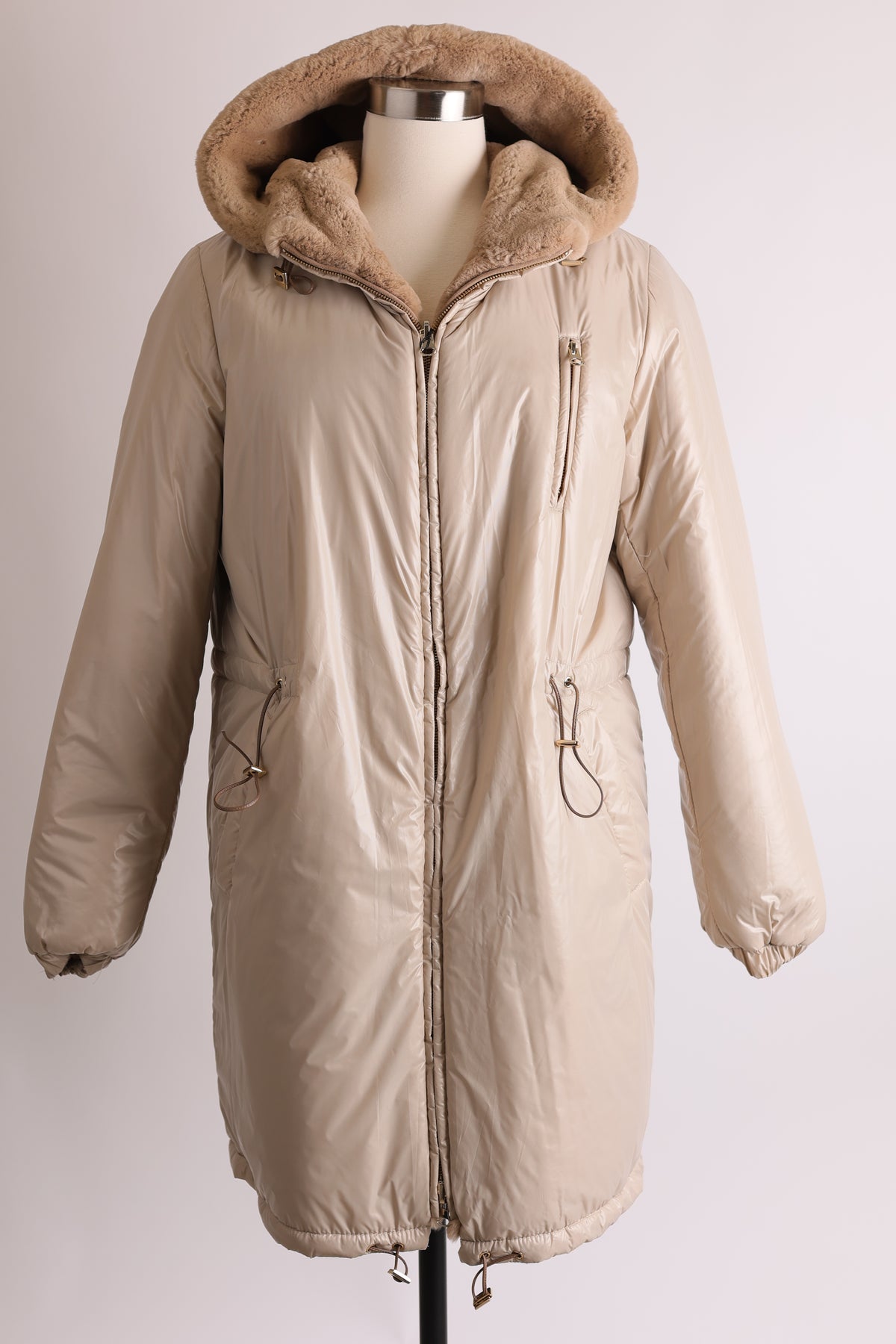 Reversible Rabbit Fur & Waterproof Poly Coat