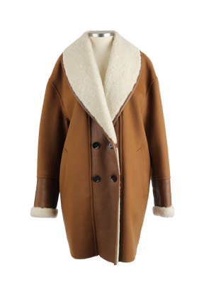 Stacey Double Breasted Wool Dress Coat W/ Shearling Trim