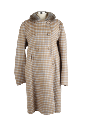 Plaid Wool Dress Coat W/ Mink Fur Collar