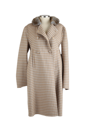 Plaid Wool Dress Coat W/ Mink Fur Collar