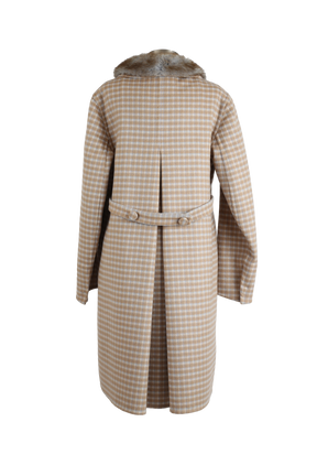 Plaid Wool Dress Coat W/ Mink Fur Collar