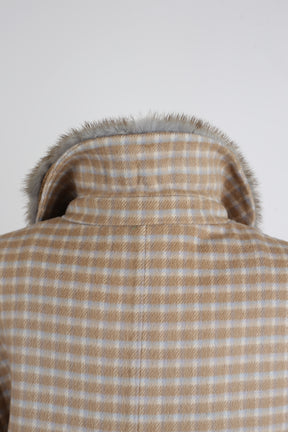 Plaid Wool Dress Coat W/ Mink Fur Collar