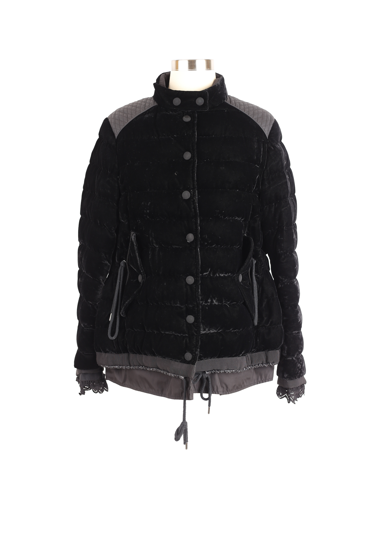 Beatrice Velvet Puffer Jacket w/ Lace Trim