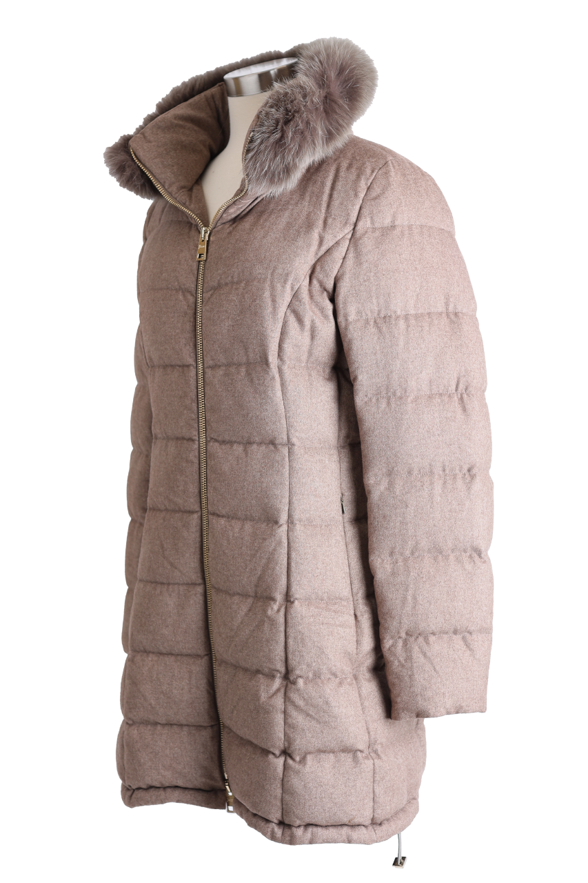 Silk-Cashmere Down Parka W/ Fur Trim