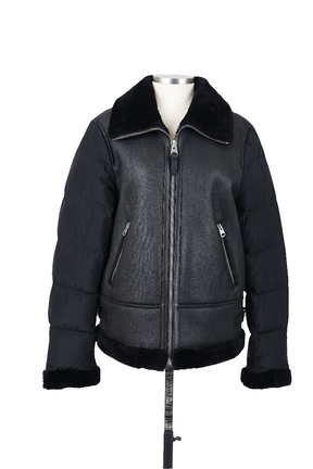 Vilma Leather Down Jacket W/ Shearling Trim