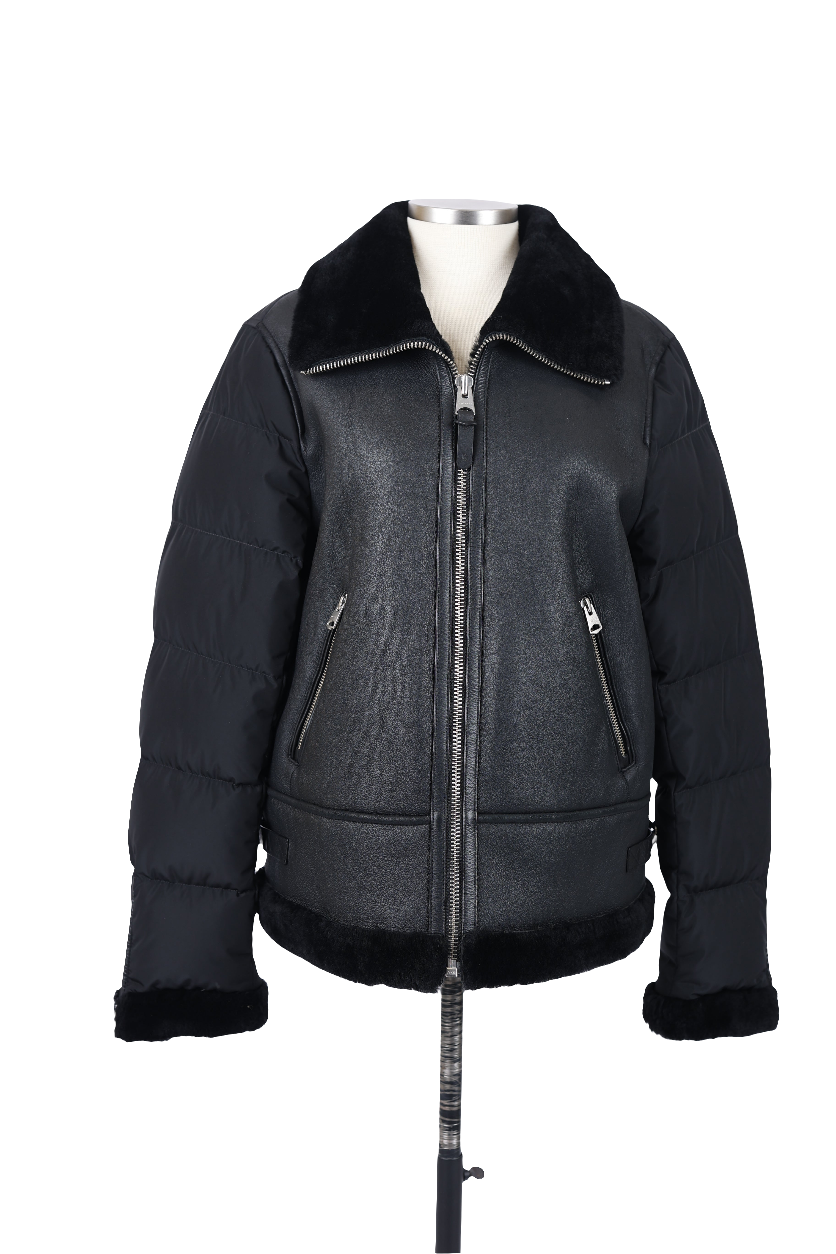 Vilma Leather Down Jacket W/ Shearling Trim